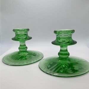 Vtg Uranium Depression Glass Modern
Classic Green Art Deco Taper Candlesticks